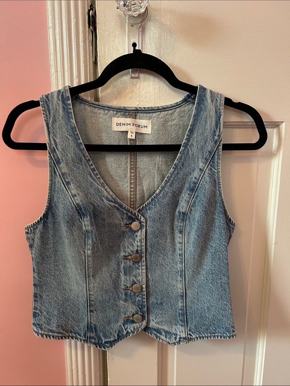 Aritzia Denim Forum Washed Blue Button-Front Denim Vest